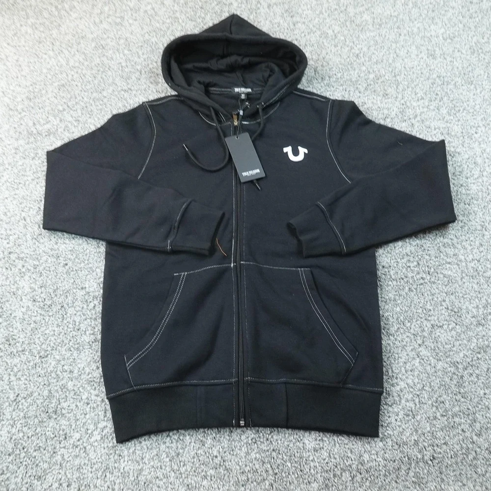 NEW True Religion Hoodie Mens S Black Buddha Logo Full Zip Sweatshirt Jacket Top